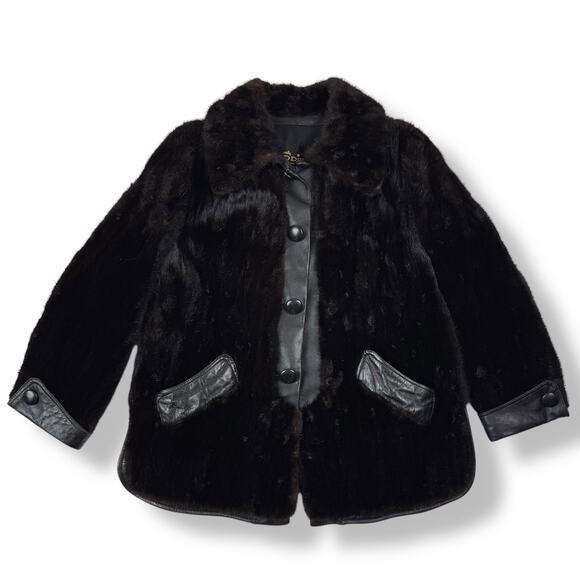 1960's PIERRE CARDIN rare genuine mink fur black leather mod coat BOUTIQUE FURS - Picture 8 of 16